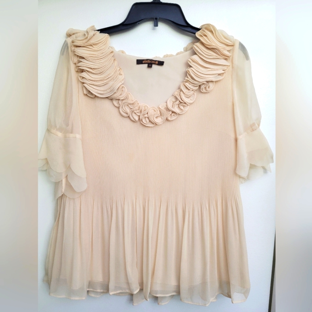 Roberto Cavalli Cream Ruffled Blouse